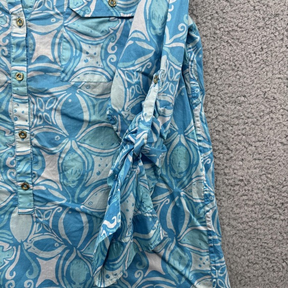 Lilly Pulitzer Captiva Tunic Shirt Womens Medium Print Button Front Blue India - Picture 4 of 11